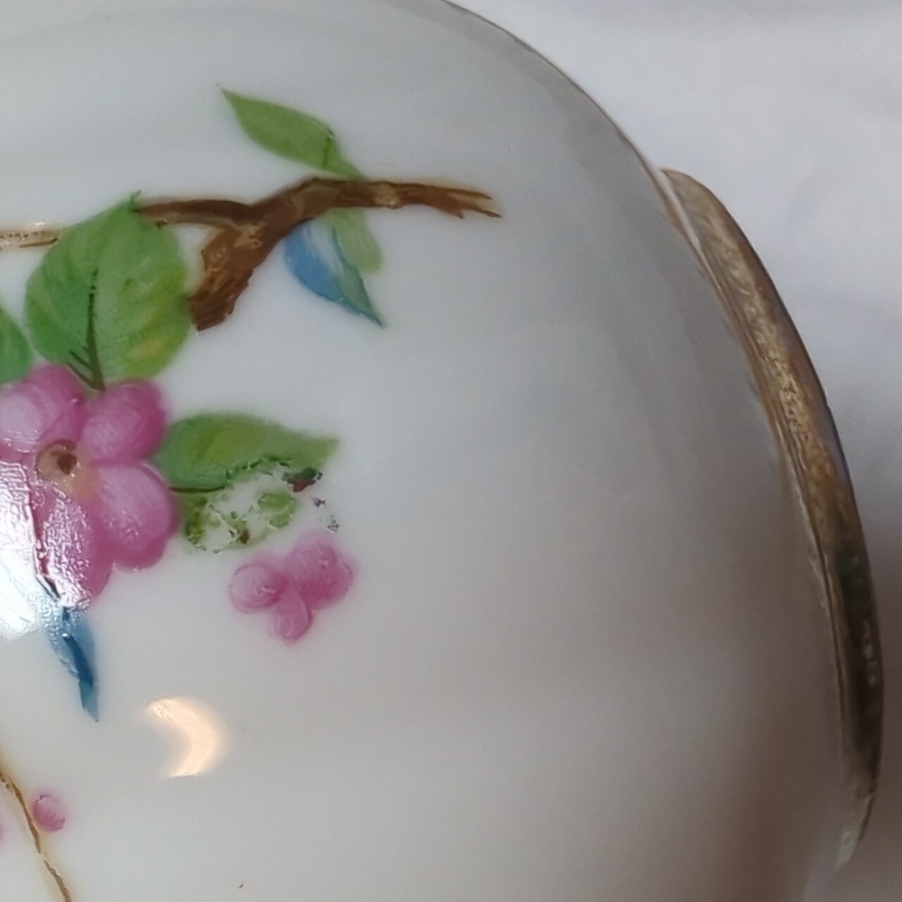 Vintage Noleans Japan Hand Painted Cardinal Birds Cherry Blossom Ceramic Pitcher - Picture 9 of 9